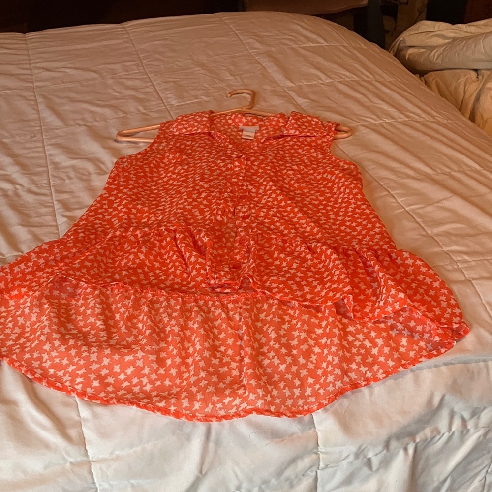 Mossimo Supply Co. Orange Top with White Floral Design